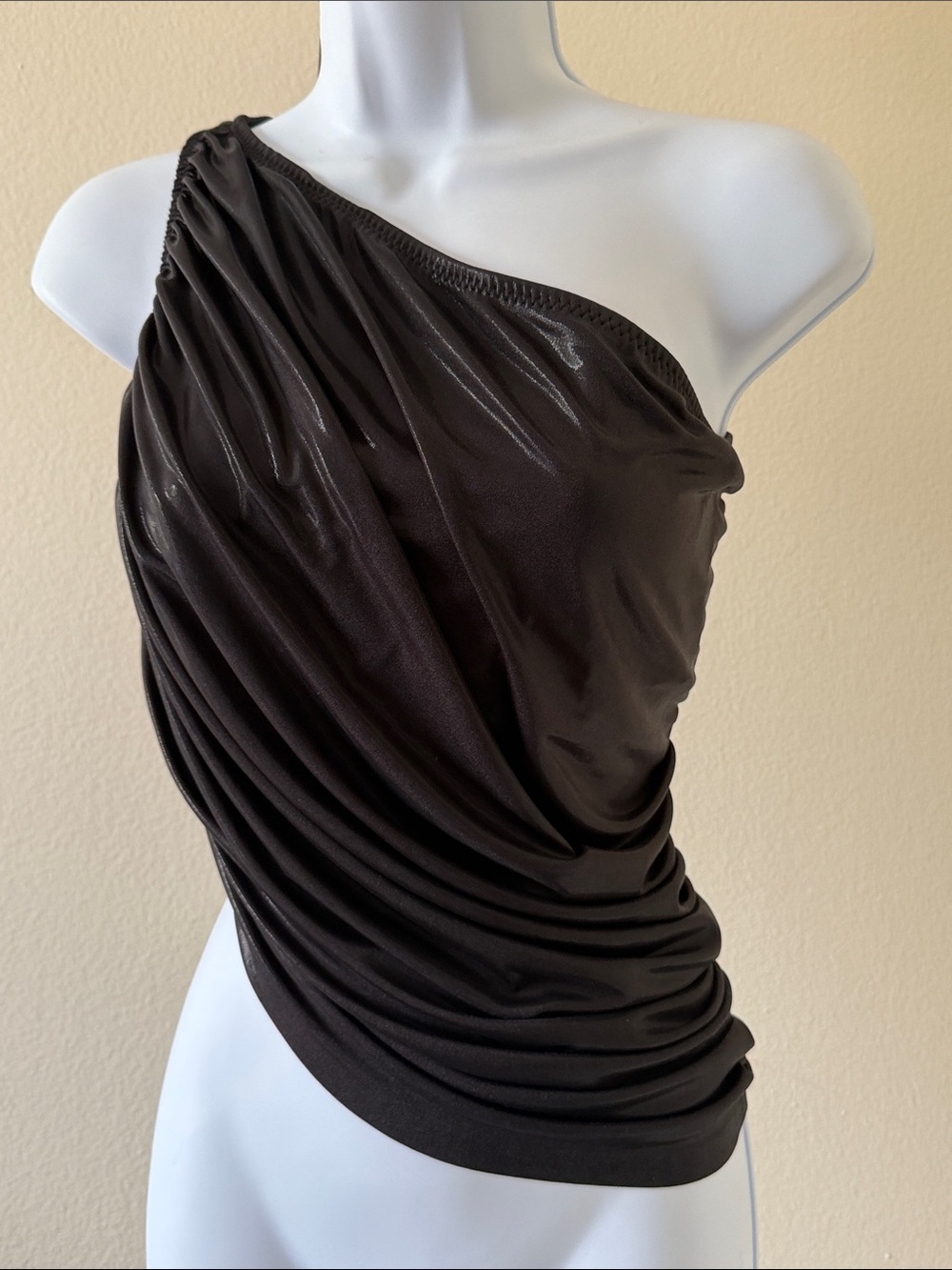 Norma Kamali One-Shoulder Black Draped Women’s Dress Top